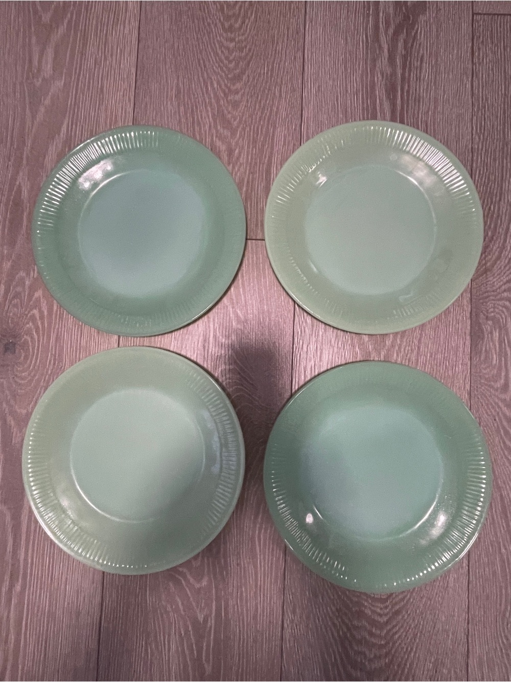 Anchor Hocking Fire King Jadeite Jane Ray Dinner Plates - Set of 4